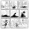 a digital black and white comic about drop of ink, which comes to live and starts dancing