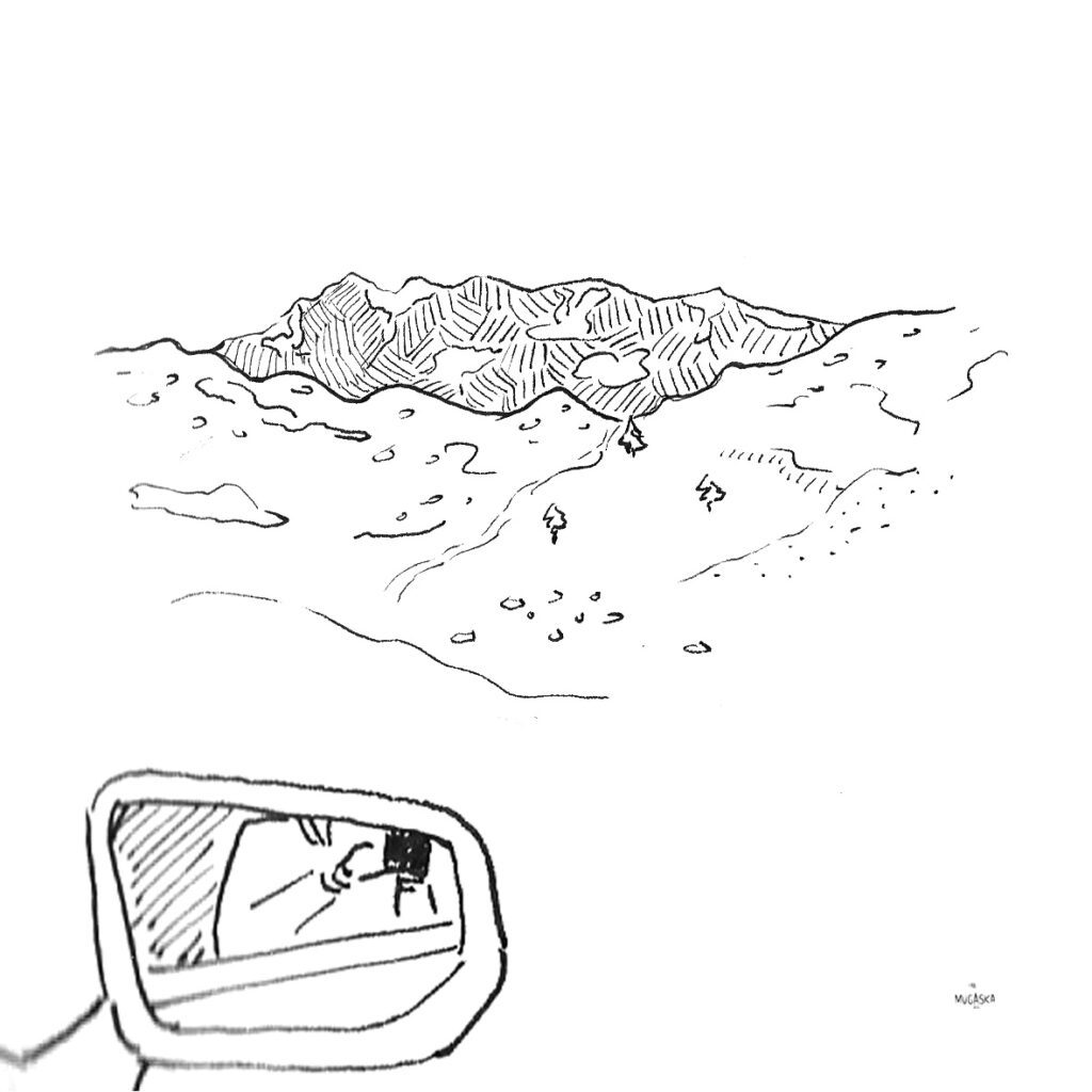 sketchbook croatia2024 driving through snowy summer mountains in switzerland mugaska joanna mugford